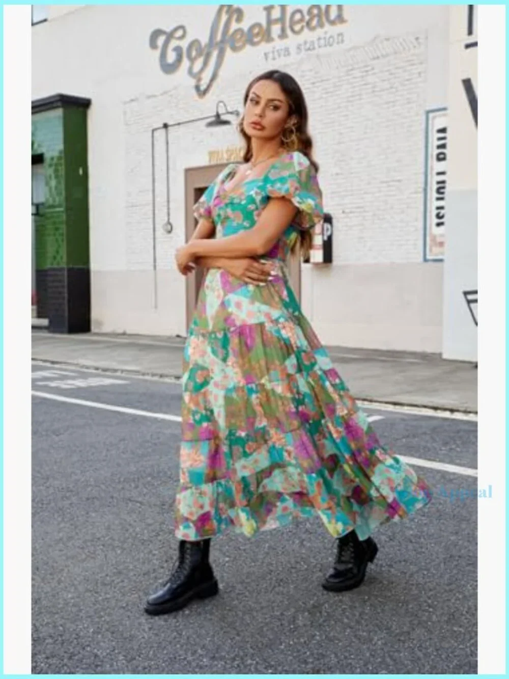 Floral Maxi Dress with Puff Sleeves Smocked Bodice Bohemian Summer - Picture 4 of 7